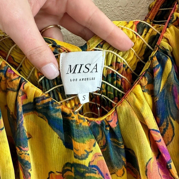 NWT MISA Los Angeles Cara Floral-Print Ruffle Smocked Top in Grand Canary Yellow - Picture 8 of 14